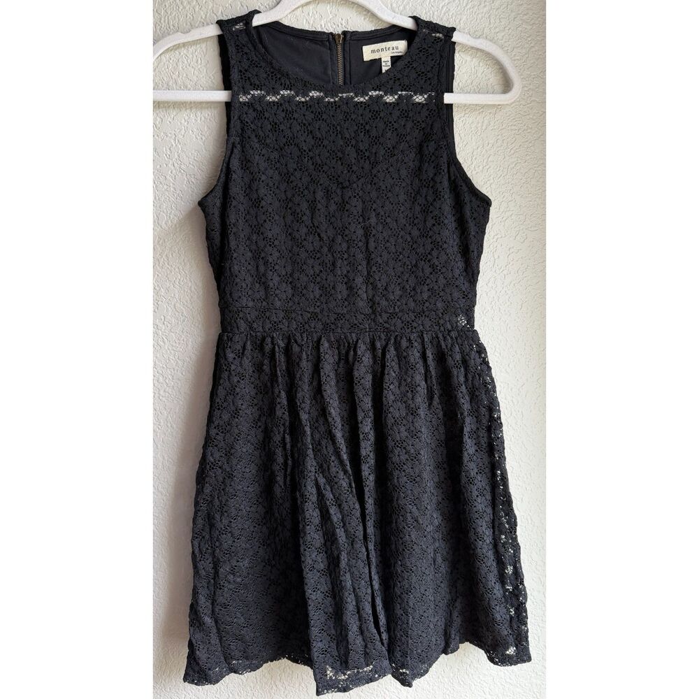 Monteau Los Angeles Black Lace Fit Flare Dress Medium Sheer Waist Mini